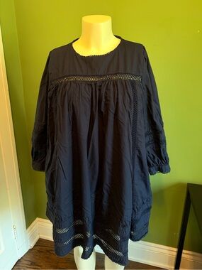 Aritzia Sunday BestCarmela Pure Indigo Dress Navy Crochet-Trim Peasant Dress Med